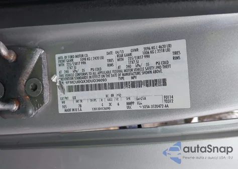 2013 Ford Escape Se z USA, uszkodzony, nr VIN 1FMCU0GX3DUD36093